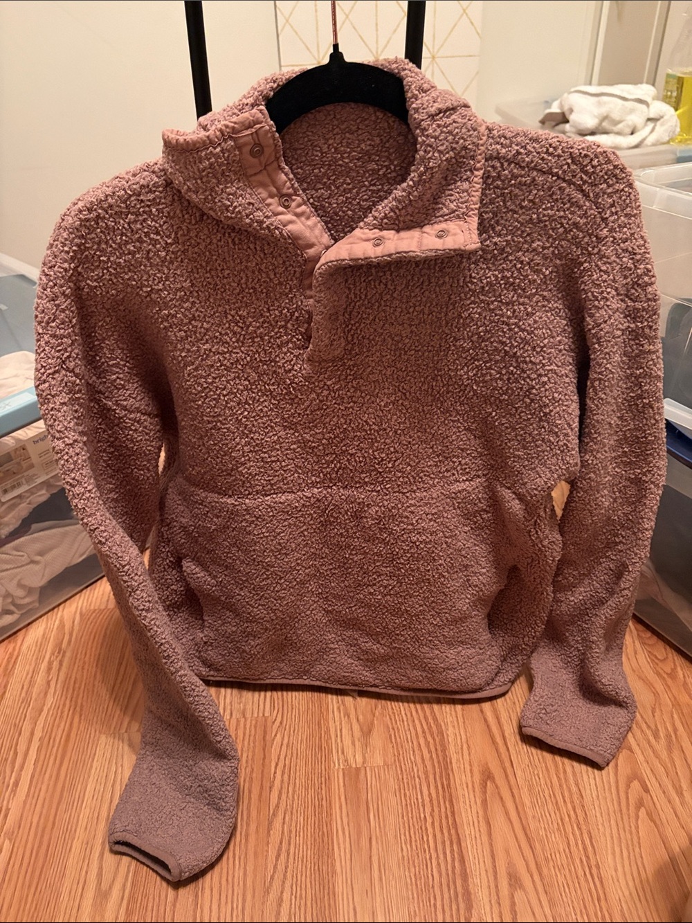 SKIMS S/M Mauve Sherpa Snap-Neck Pullover - Picture 1 of 4